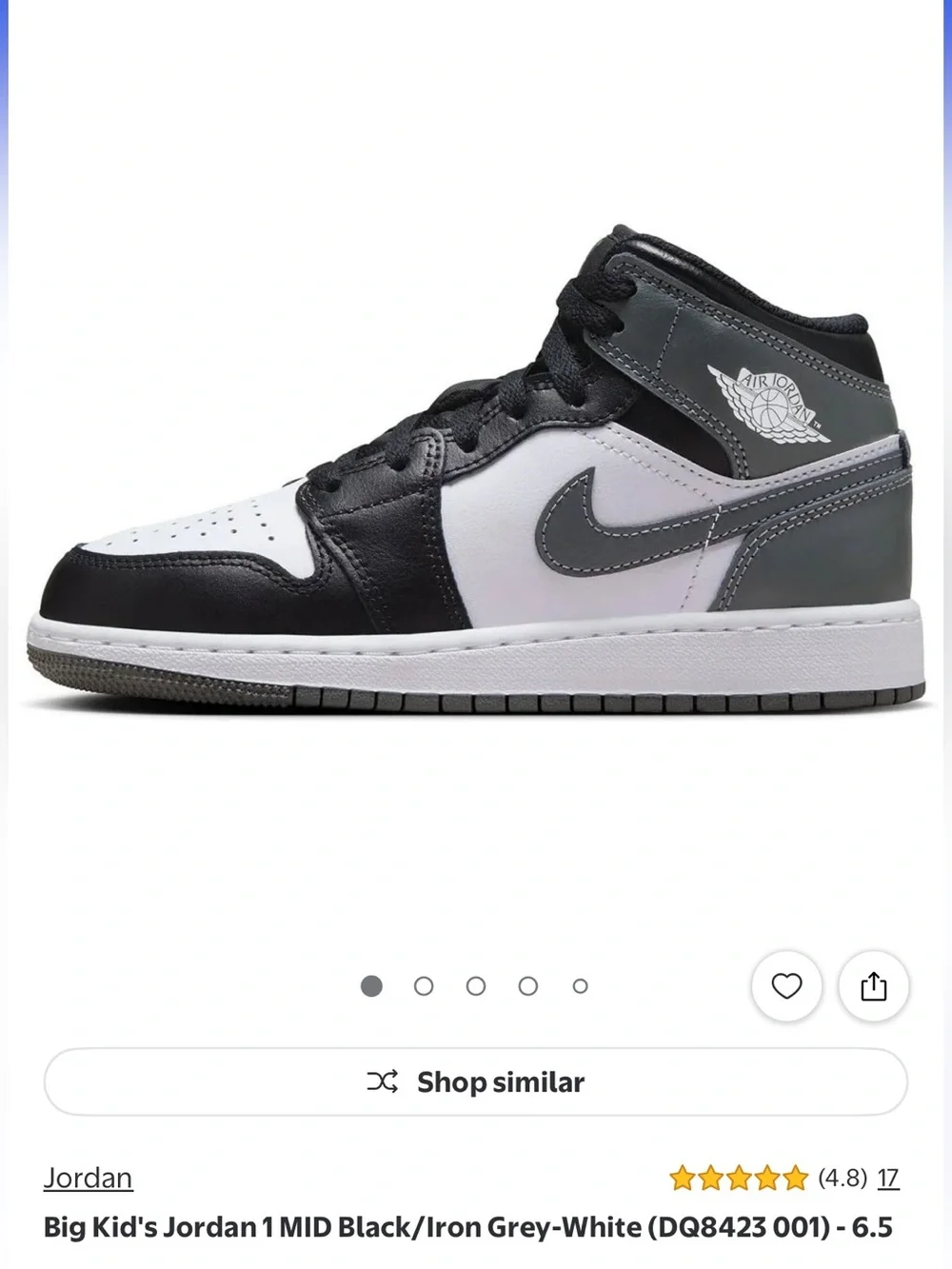 Jordan 1 MID Black Iron Grey-White 3Y